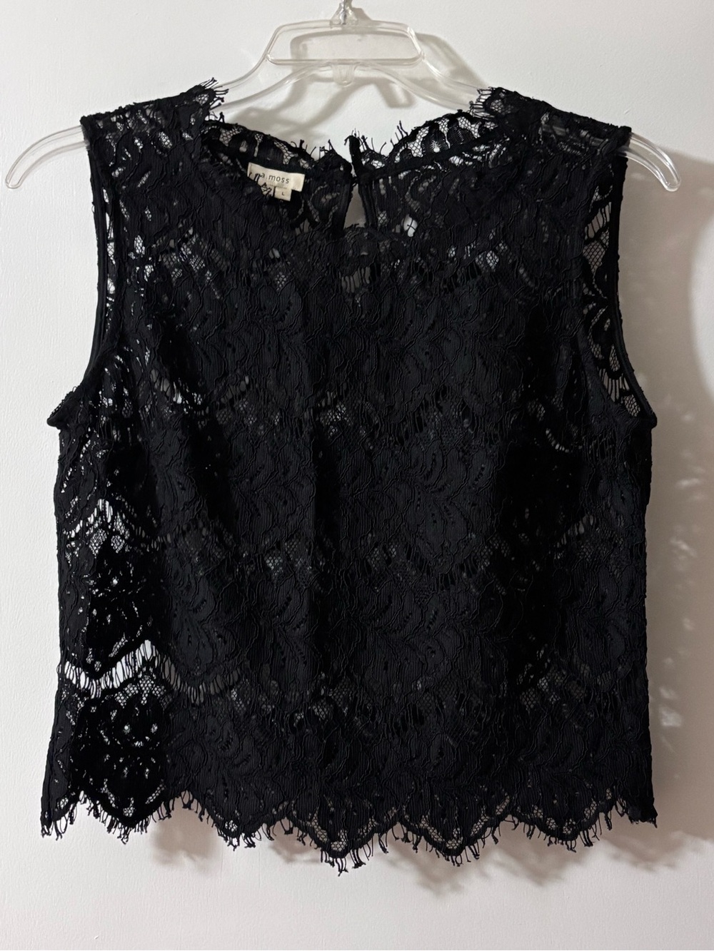 a.moss Black Sheer Floral Lace Sleeveless Top Keyhole Back Size L - Picture 2 of 6